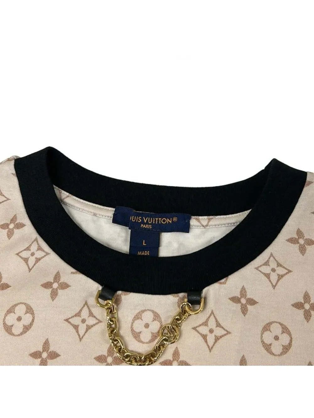 ★SOLD★ Louis Vuitton Short Sleeve T-Shirt L Beige Light Brown Black Crew Neck - Picture 7 of 9